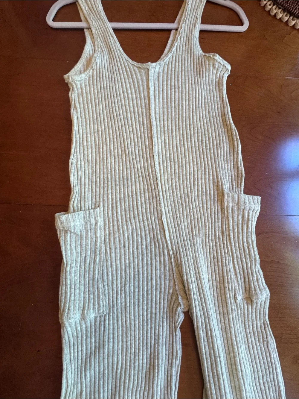 Project Social T Santa Maria Ribbed Jumpsuit Wide Leg Crop Ash Size S